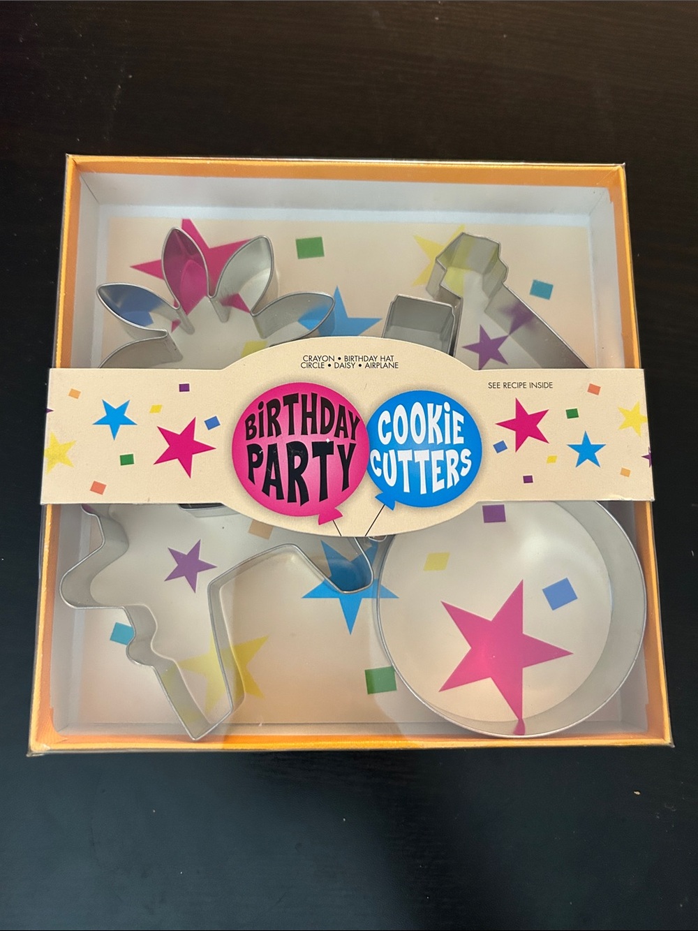 Birthday Party Cookie Cutters Set - hat, daisy, airplane, crayon, circle